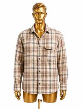 New Look Men Tan Plaid Flannel Shirt Size L Casual Fall